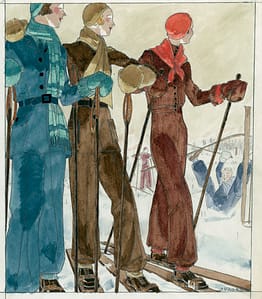 Three Women in Designer Ski Suits ca. 1930