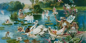 Book Illustration of Fairies and Swans
