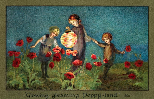 "Glowing, Gleaming Poppy-land" Postcard by Sybil Barham