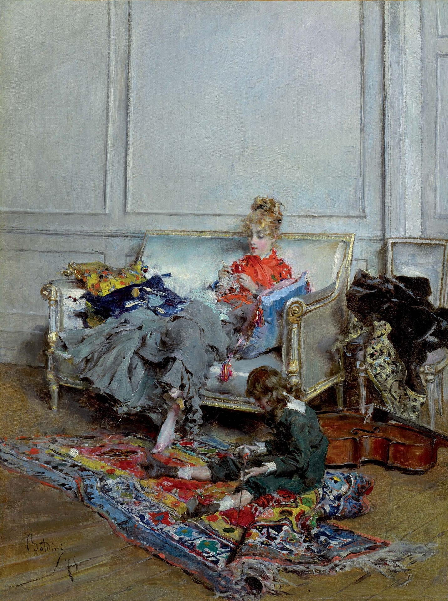 Peaceful Days, 1875, by Giovanni Boldini Oil on canvas, 14 1/4 x 10 3/4 in. (36.2 x 27.4 cm) Sterling and Francine Clark Art Institute, Williamstown, Massachusetts (photo by Michael Agee)