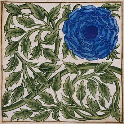 Blue Flower Watercolor Tile Design by William de Morgan