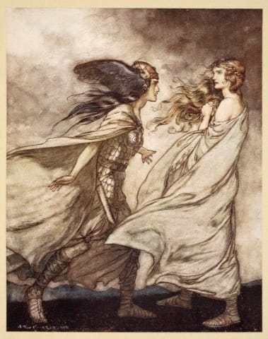 The ring upon thy hand - ah be implored! For Wotan fling it away! by Arthur Rackham