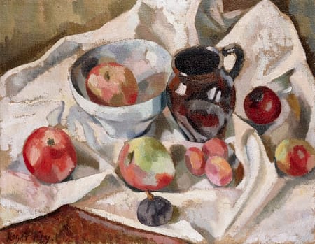 Still Life with Apples, Plums and a Jug by Roger Fry