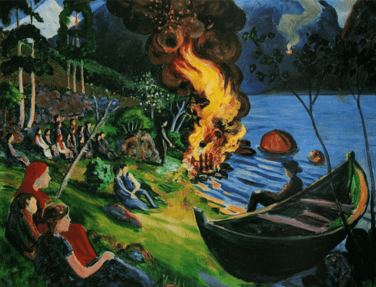 Fire on Riverbank by Astrup Jonsokbål via Wikicommons